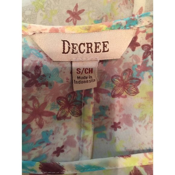 Decree Blouse Womens Size S Sleeveless Yellow Floral Multi Sheer Top Longer Back - Picture 9 of 9